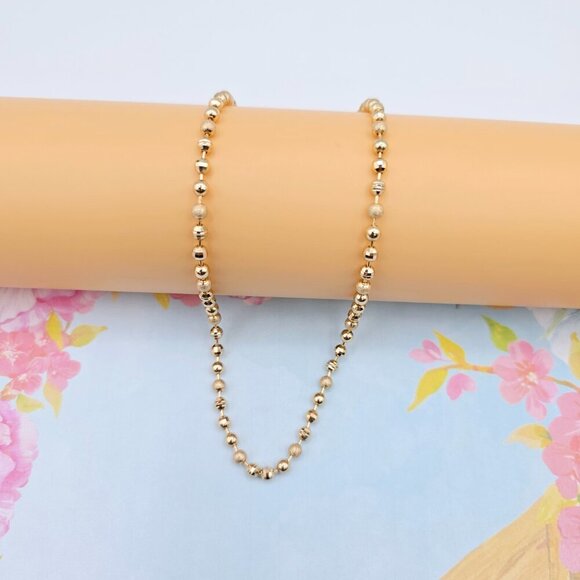 "rose Gold Beaded Ball Chain Necklace, 20 Inch, Gold Plated Brass, XPNL0106 - Picture 3 of 12